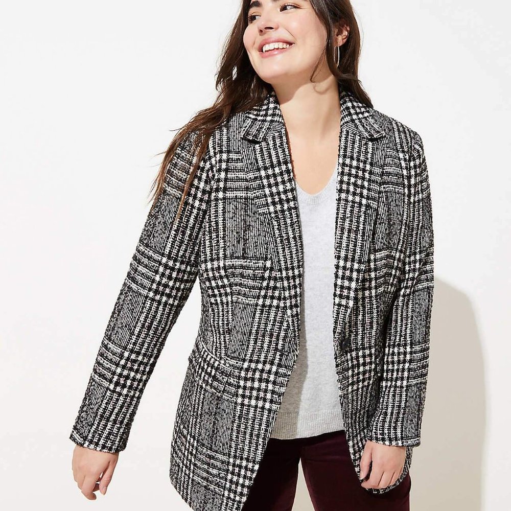 (NWT) LOFT Plus Plaid Tweed Blazer